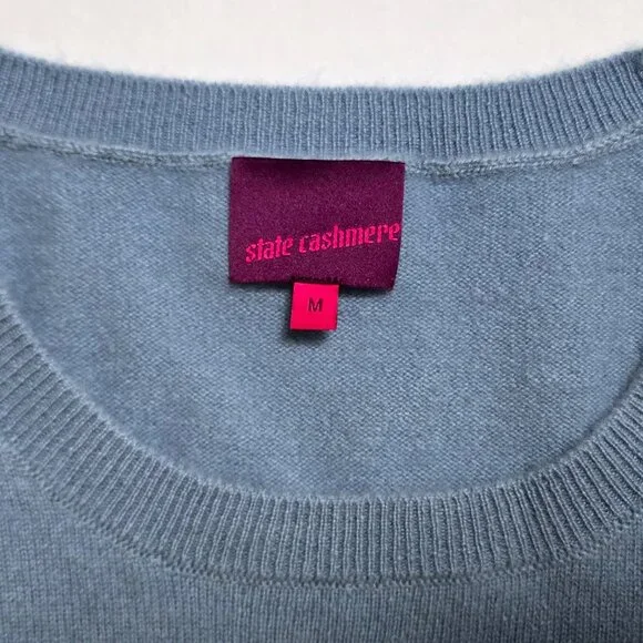 State 100% Pure Cashmere Blue Short Sleeve Crewneck Sweater M, Worn Once - Picture 5 of 7